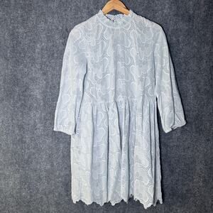 Jakes Dress Women 38 US 8 Light Blue Eyelet Floral Cottagecore Mini‎ Wedding